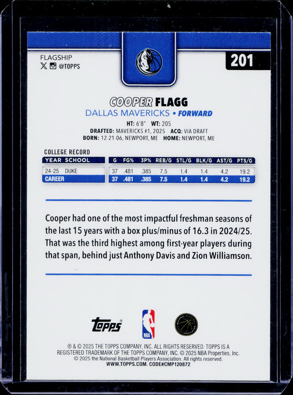 Cooper Flagg - Base - Topps Flagship 25/26